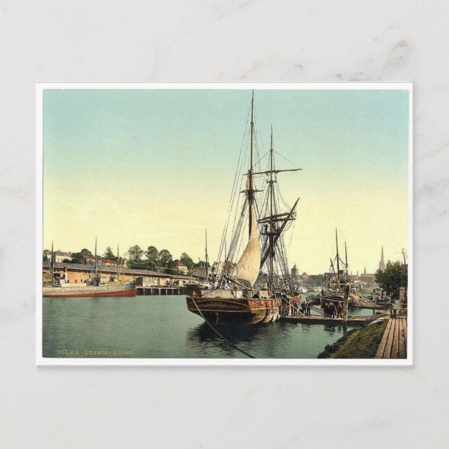 The harbour, Lubeck, Germany classic Photochrom Postcard (Front)