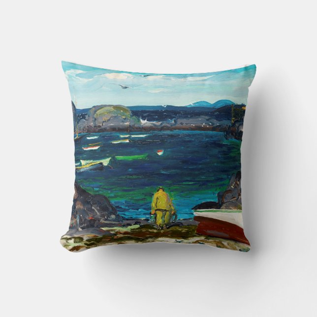 The Harbour, Monhegan Coast, Maine painting,  Cushion (Front)