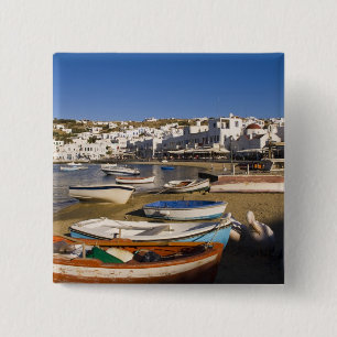 The harbour town with colourful fishing boats 15 cm square badge