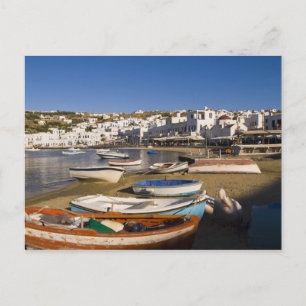 The harbour town with colourful fishing boats postcard