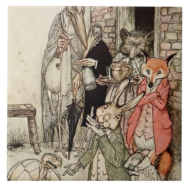 “The Hare and the Tortoise” by Arthur Rackham Ceramic Tile (Front)