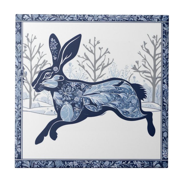 The Hares Winter's Whimsical Wandering Ceramic Tile (Front)