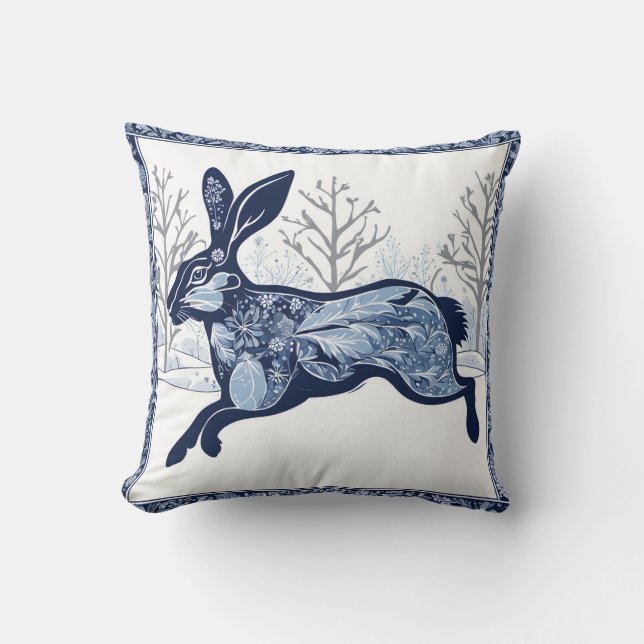 The Hares Winter's Whimsical Wandering Cushion (Front)