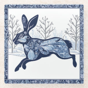 The Hares Winter's Whimsical Wandering Glass Coaster