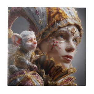 "The Harlequin Monkey with Magic Wings Ceramic Tile