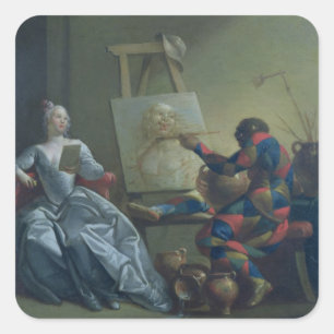 The Harlequin Painter, c.1742 (oil on canvas) Square Sticker