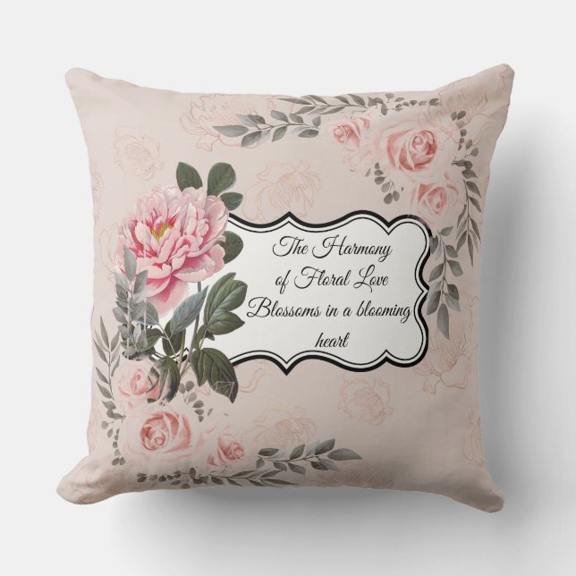 The Harmony of Floral Love  Designer Rose Pillow (Front)