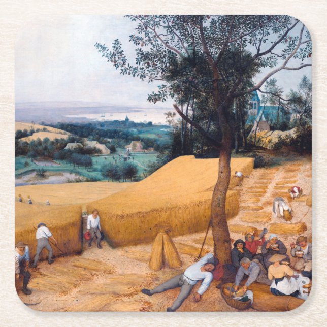 The Harvesters, Pieter Bruegel Square Paper Coaster (Front)