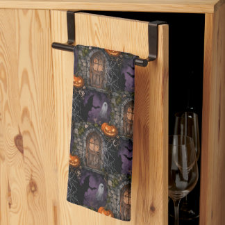 The Haunted Dooryard Halloween Tea Towel