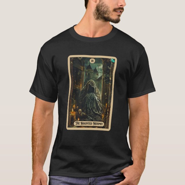The Haunted Hermit The Hermit Halloween Tarot Card T-Shirt (Front)