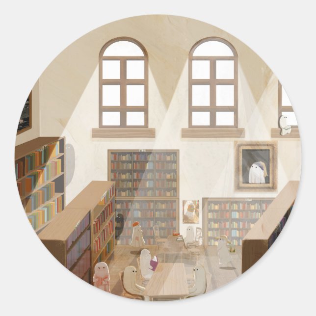 The Haunted Library Classic Round Sticker (Front)