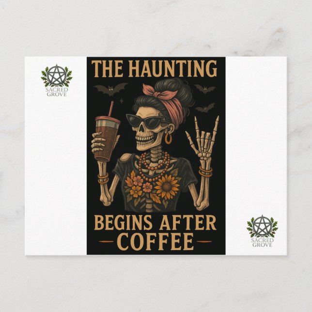 The Haunting Begins After Coffee Postcard (Front)