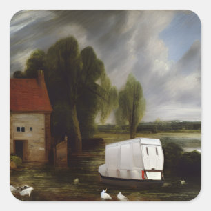 The Hay Van Landscape Scene With Stormy Sky Square Sticker