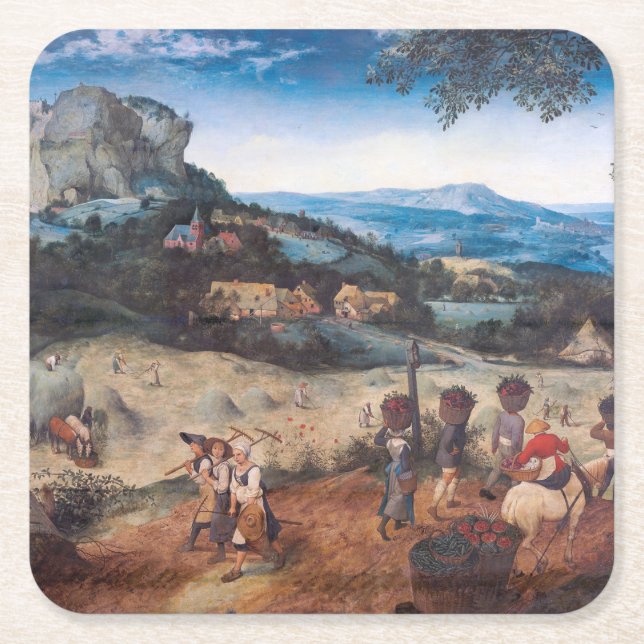 The Haymaking, Pieter Bruegel Square Paper Coaster (Front)