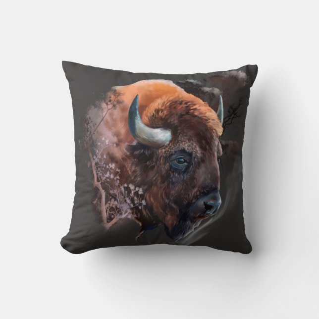 The head of a European bison Cushion (Front)