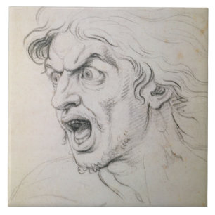 The head of a man screaming in terror, a study for ceramic tile