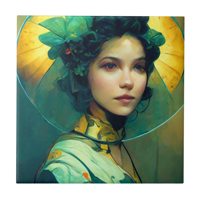 The Headdress Fantasy Sci-Fi Ceramic Tile (Front)