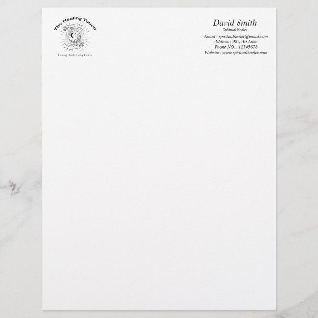The Healing Touch White Black Custom Letterhead (Front)