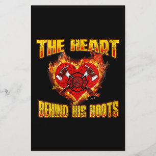 The Heart Behind His Boots Firefighter Lovers Stationery
