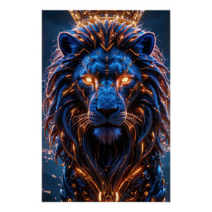 The Heart of a King Poster – Glowing Cyber Lion 