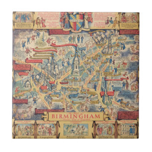 The Heart of Birmingham, England Map Ceramic Tile