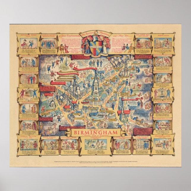 The Heart of Birmingham, England Map Poster (Front)