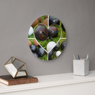 The Heart of Lawn Bowls: A Vintage Photo Collage Large Clock