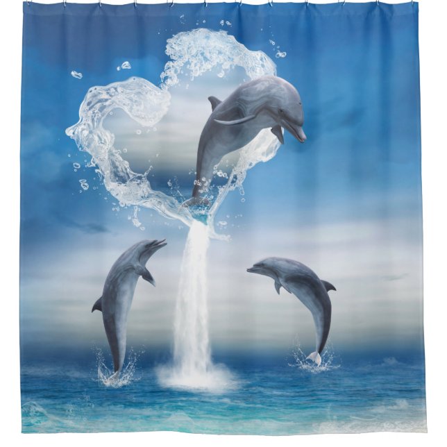 The Heart Of The Dolphins In The Ocean Shower Curtain (Front)