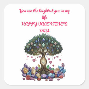 The Heart of the Gem Tree: A Romantic Valentine's Square Sticker