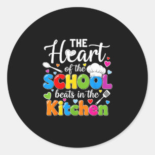 The heart of the school beats in the kitchen back classic round sticker