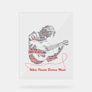 The Heart Plays First Guitar Typography Art Acrylic Sign