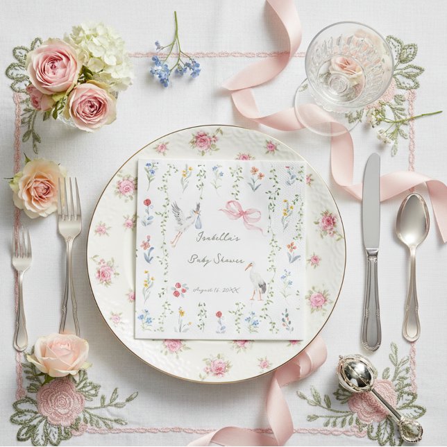 The Heirloom Rose & Ribbon Signature Stork Napkin (Creator Uploaded)