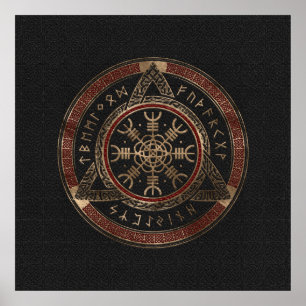 The Helm of Awe Black and Red Leather and gold Poster