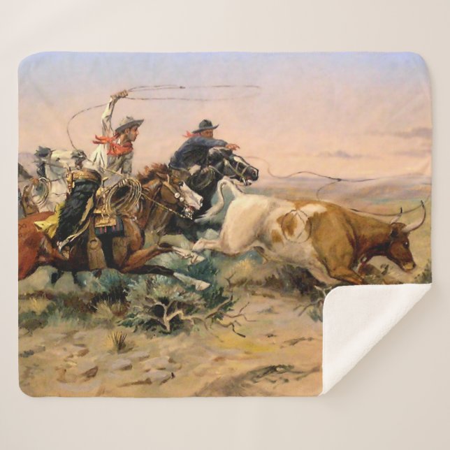 “The Herd Quitter” Western Art by Charles M Russel Sherpa Blanket (Front (Horizontal))