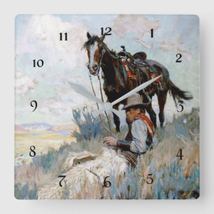“The Herder” Western Art by Philip R Goodwin Square Wall Clock