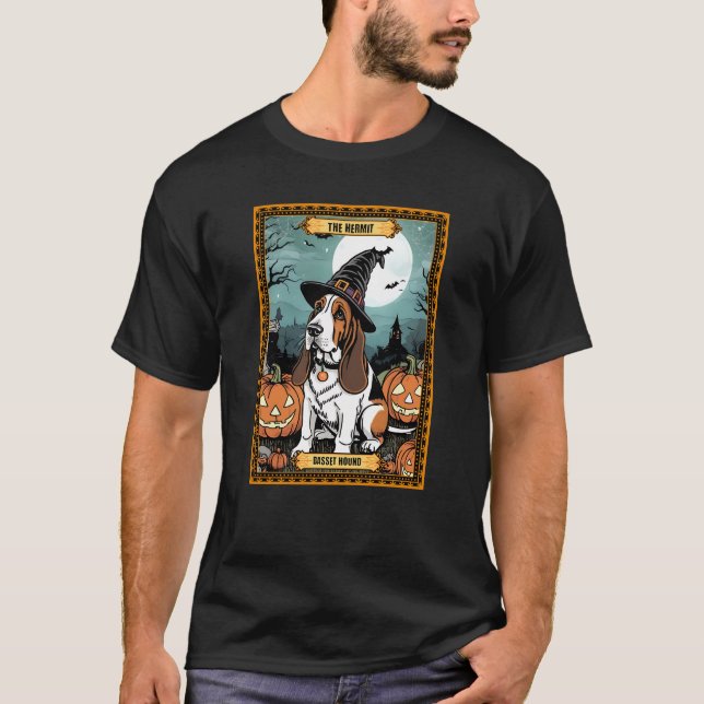 The Hermit Basset Hound Halloween Tarot Card T-Shirt (Front)
