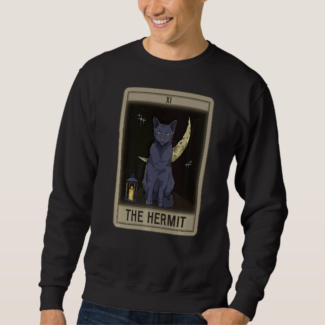 The Hermit Cat Arcana Tarot Card Mystical Wiccan Sweatshirt (Front)