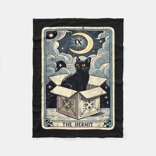 The Hermit Tarot Card Cat In Box Mystic Funny Cat  Fleece Blanket (Front)