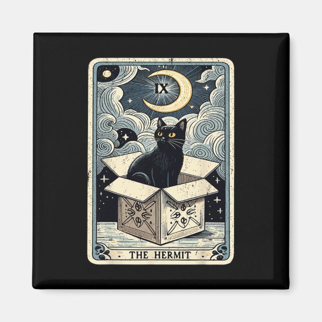 The Hermit Tarot Card Cat In Box Mystic Funny Cat  Magnet (Front)