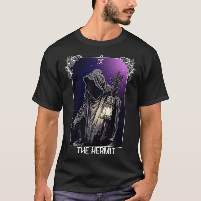 The Hermit Tarot Card Gothic Halloween Grim Reaper T-Shirt (Front)
