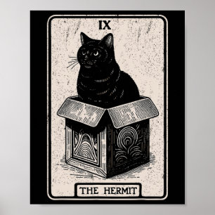 The Hermit Tarot Card Mystic Cat In Box Funny Cat Poster