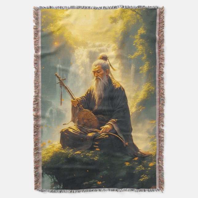 The Hermit's Shan Shui Throw Blanket (Front Vertical)