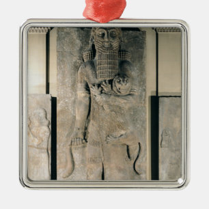 The hero Gilgamesh holding a lion Metal Tree Decoration