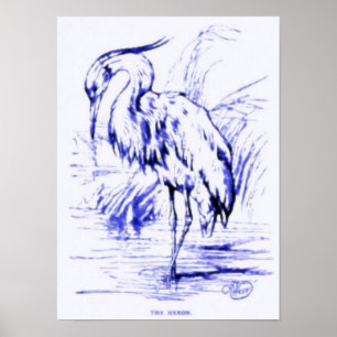 The Heron Vintage Illustration Print