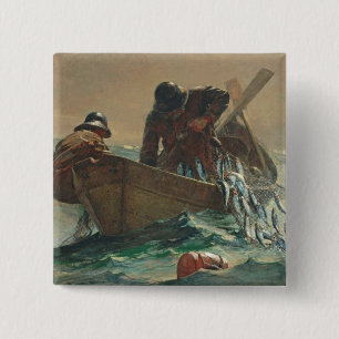 The Herring net, 1885 (oil on canvas) 15 Cm Square Badge