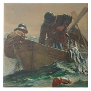 The Herring net, 1885 (oil on canvas) Ceramic Tile