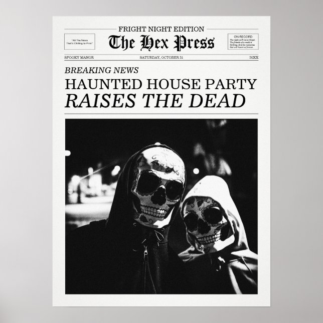 The Hex Press Newspaper Haunted House Party Poster (Front)