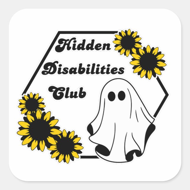 the hidden disability club sunflower ghost badge square sticker (Front)