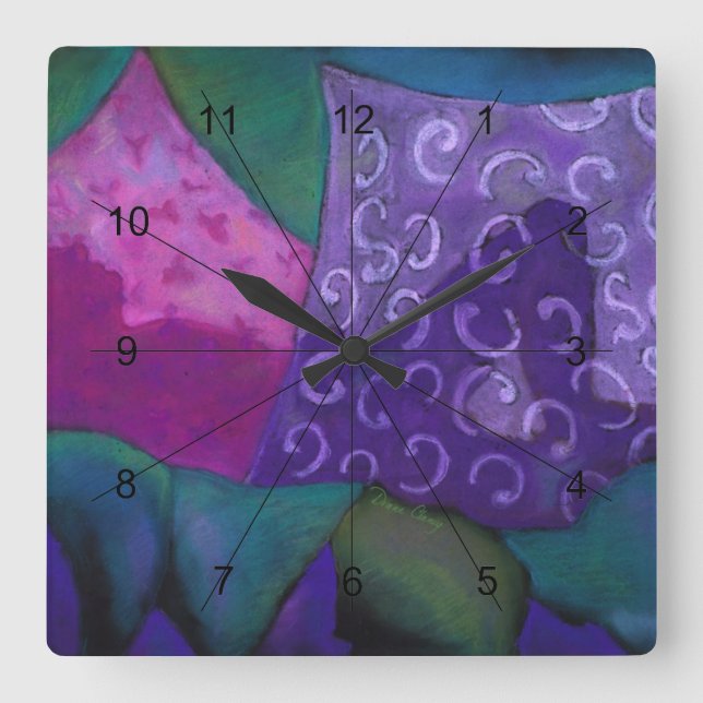 The Hideaway - Abstract Purple and Magenta Heaven Square Wall Clock (Front)