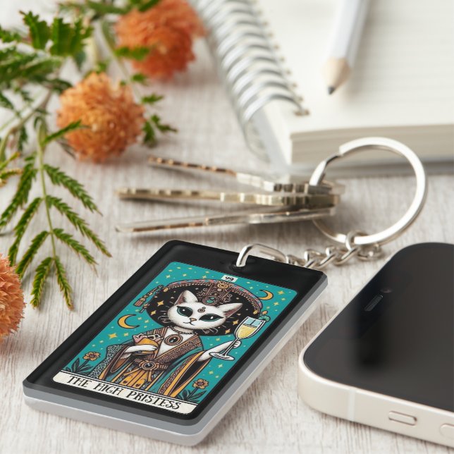The High Priestess Cat Tarot Keychain (Front Right)